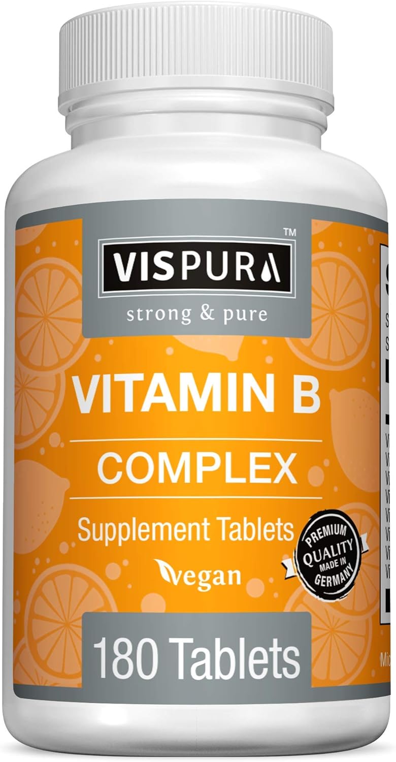 Vitamin B-Complex, 180 Vegan Tablets, All B Vitamins Including B12, B1, B2, B3, B5, B6, B7, B9, Folic Acid, for Stress, Energy and Healthy Immune System*, Natural Supplement Without Additives