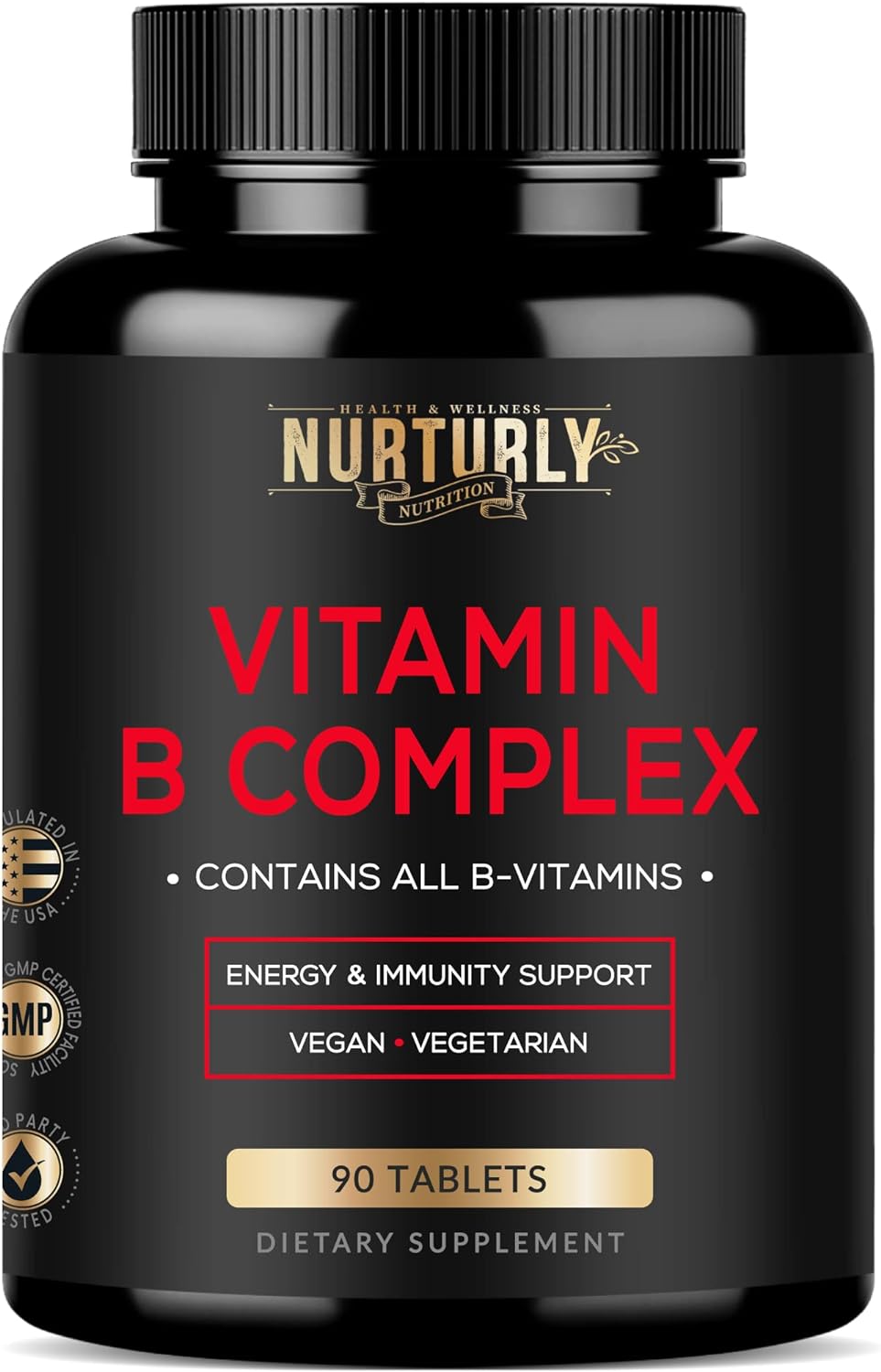 Vitamin B Complex – Contains All Essential B Vitamins – B1, B2, B3, B5, B6, B7, B9, B12 and Biotin – Super B Complex Vitamins for Energy, Immunity and Mood Support – 90 Tablets