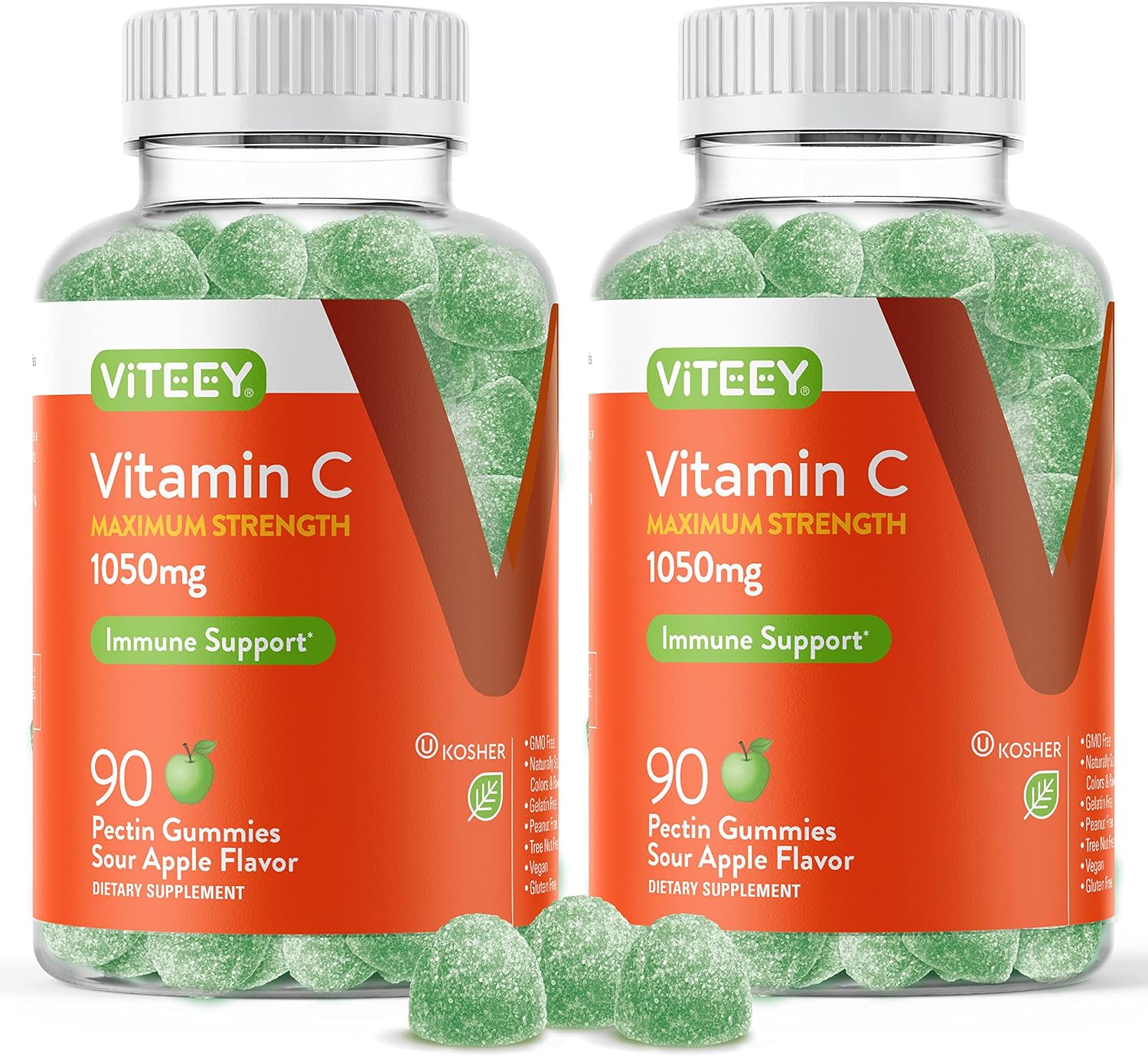 Vitamin C Gummies for Adults & Teens, 1050mg Maximum Strength – Immune Support Gummies – Immune Booster – Vegan, Gelatin Free-Tasty Vitamin C Chewable Sour Apple Flavored Gummy-90 Count (Pack of 2)