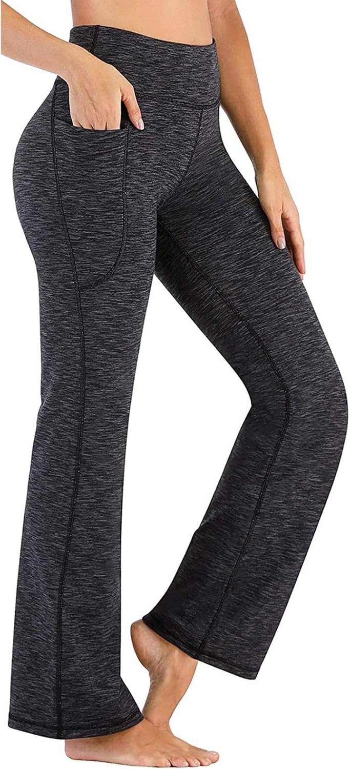 Women’s Yoga Pants 2024 High Waisted Tummy Control Athletic Pants with Pockets Bottcut Bell Bottoms Flare Leggings
