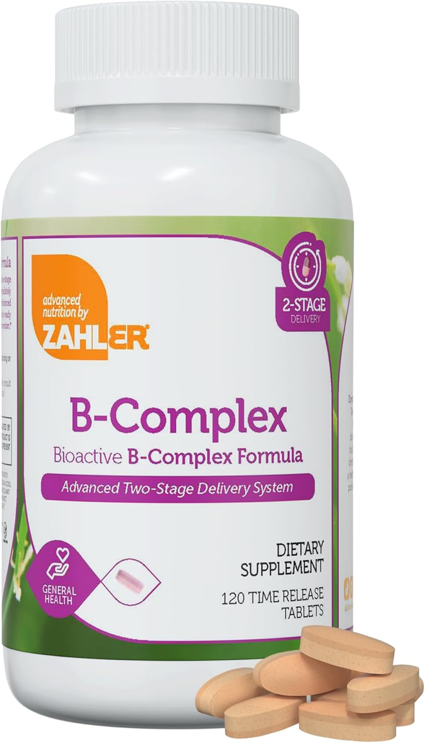 Zahler B-Complex Vitamins for Women & Men – Vitamin B Complex – B Vitamins Complex with B1 B2 B3 B5 B6 B7 B9 B12 – Advanced 2-Stage Delivery System – Gluten Free Kosher Non-GMO VIT B (120 Tablets)
