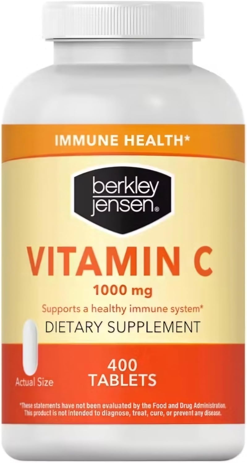 berkley jensen 1000 mg Vitamin C Supplement (400 Tablets), Extra Strength Daily Immune Defense Support for Men and Women, Sugar and Gluten Free Ascorbic Acid, Pure