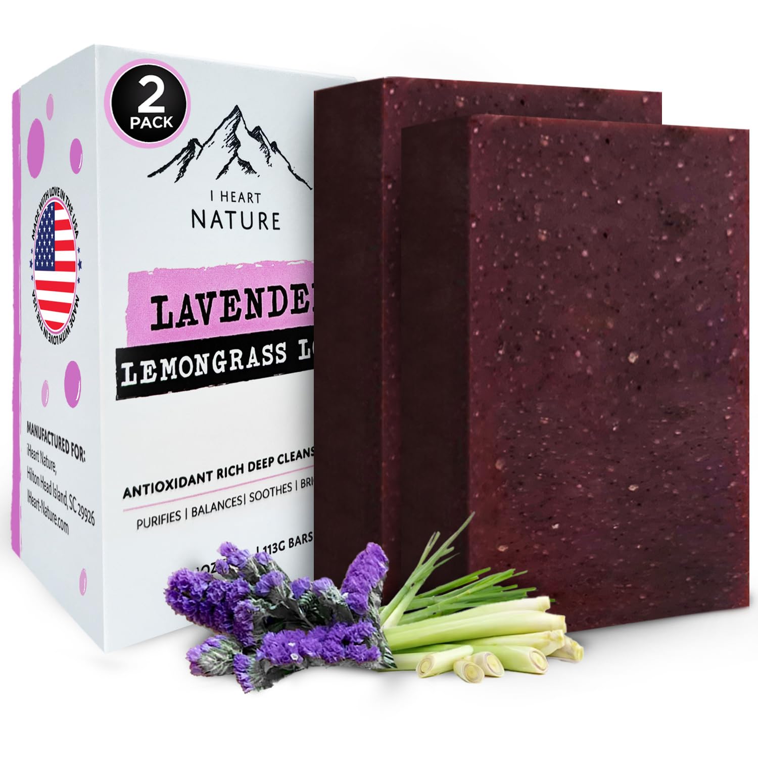 iHeart Lavender Lemongrass Soap Bar (2 Pack) – Deep Cleansing, & Soothing for Sensitive Skin – Infused with Shea Butter & Sea Salt for Luxurious Lather & Long Lasting Freshness